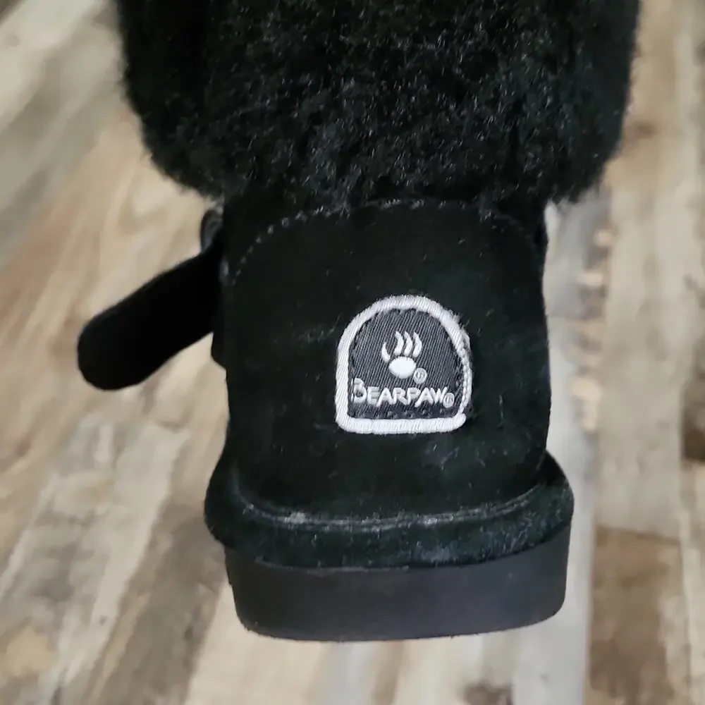 Bearpaw Youth Black‎ Faux Fur Suede Upper Wool Blend Lining Boots Size 4 Winter